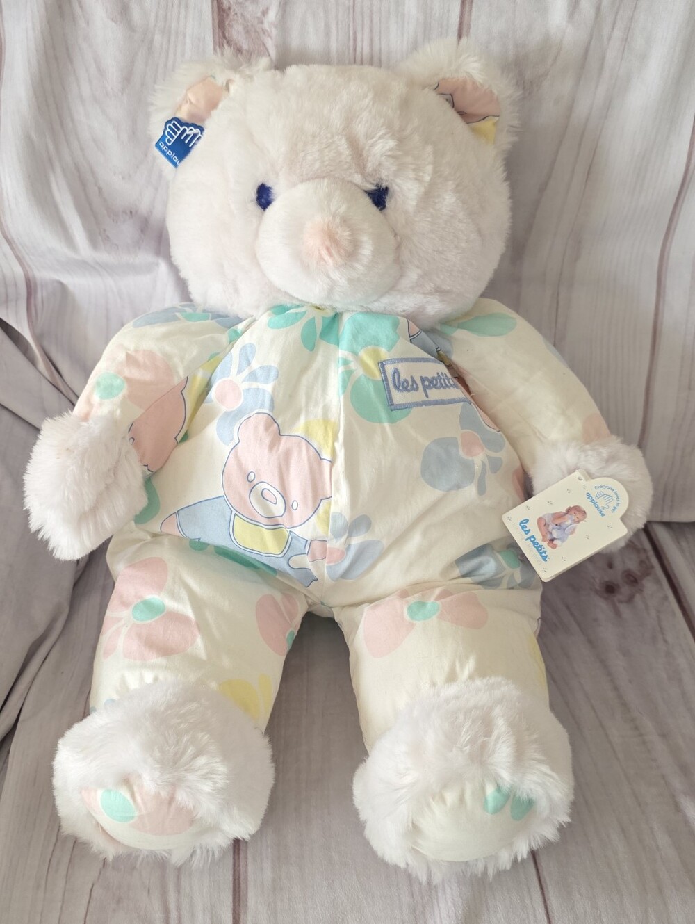 Applause Les Petits White Teddy Bear Plush Toy Cloth Body 80s 20 Inch 17503